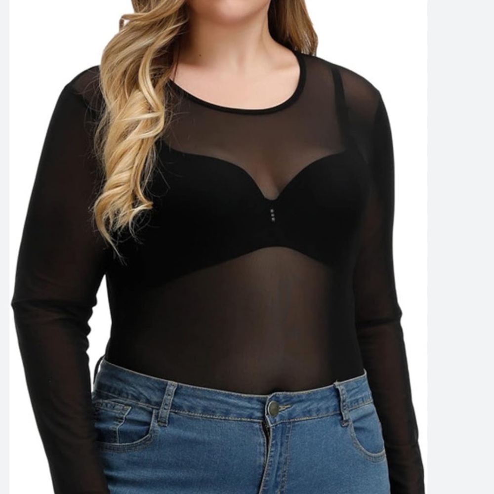 Plus Size Hanna Nicole Bodysuit 24W Sexy Mesh LongSleeve